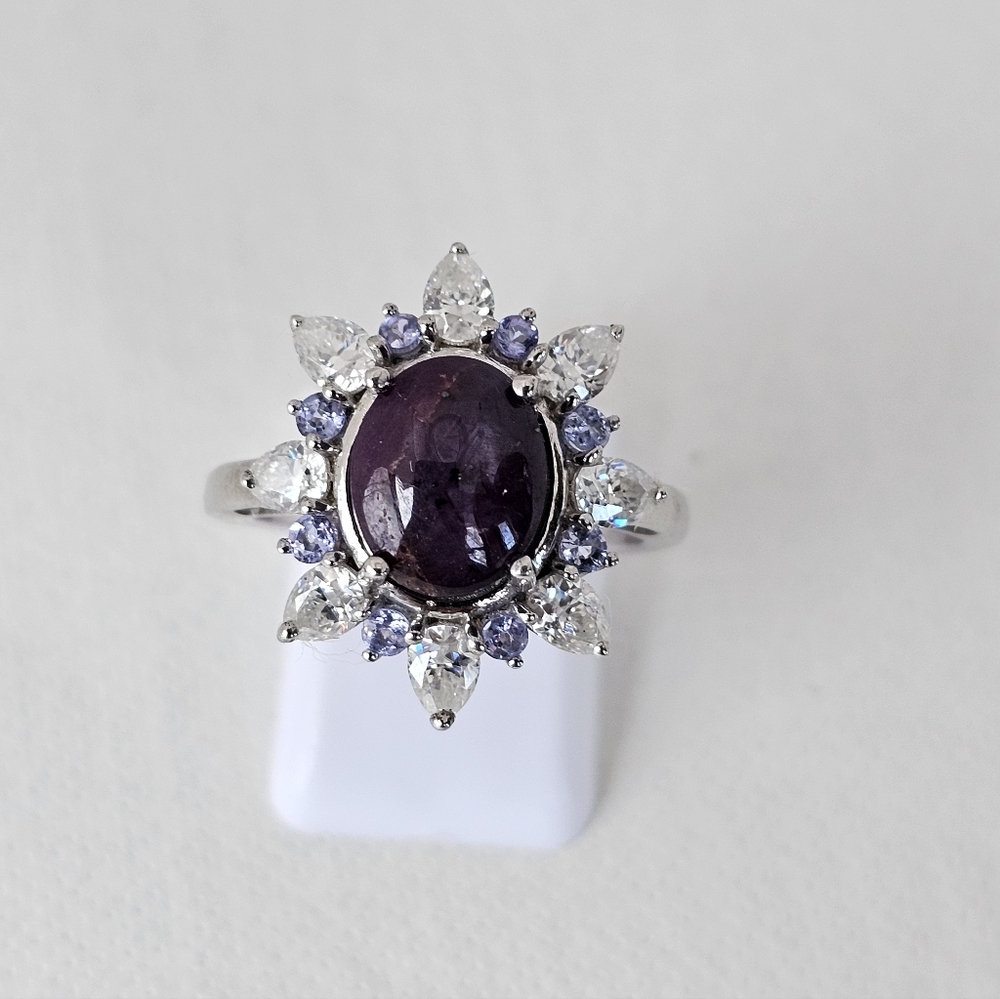 Natural Indian Star Ruby Moissanite Tanzanite Ring In Sterling Silver Size 7 - Picture 3 of 7